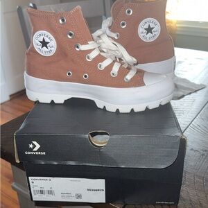 Converse High-Top Sneakers in Tan and White